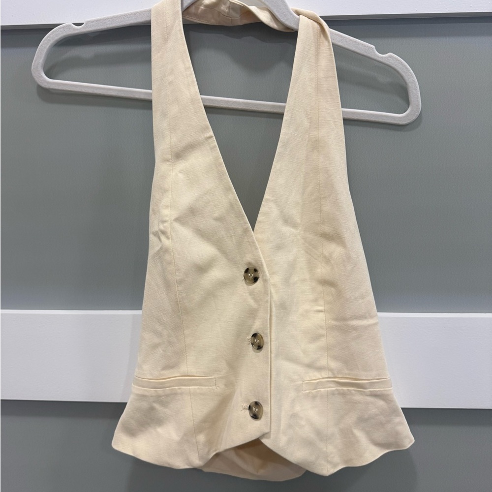 Zara Beige Button-Up Vest